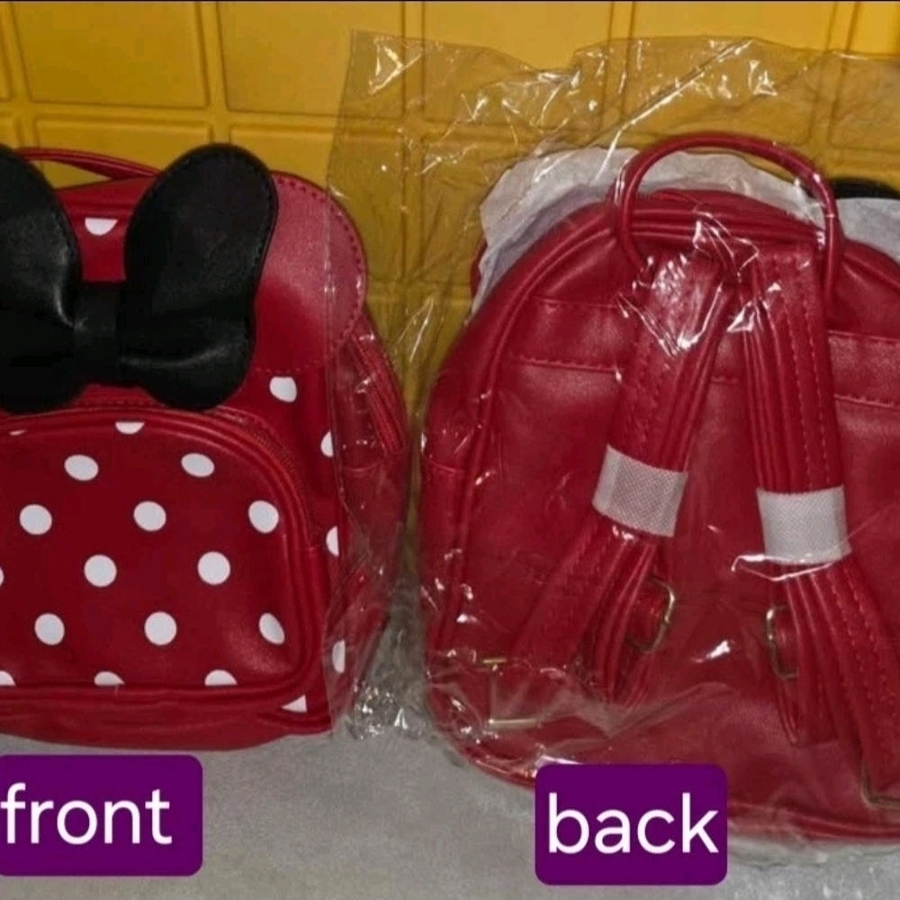 Red Polka Dot Minnie-Style MINI Backpack with Black Bow - Picture 2 of 2